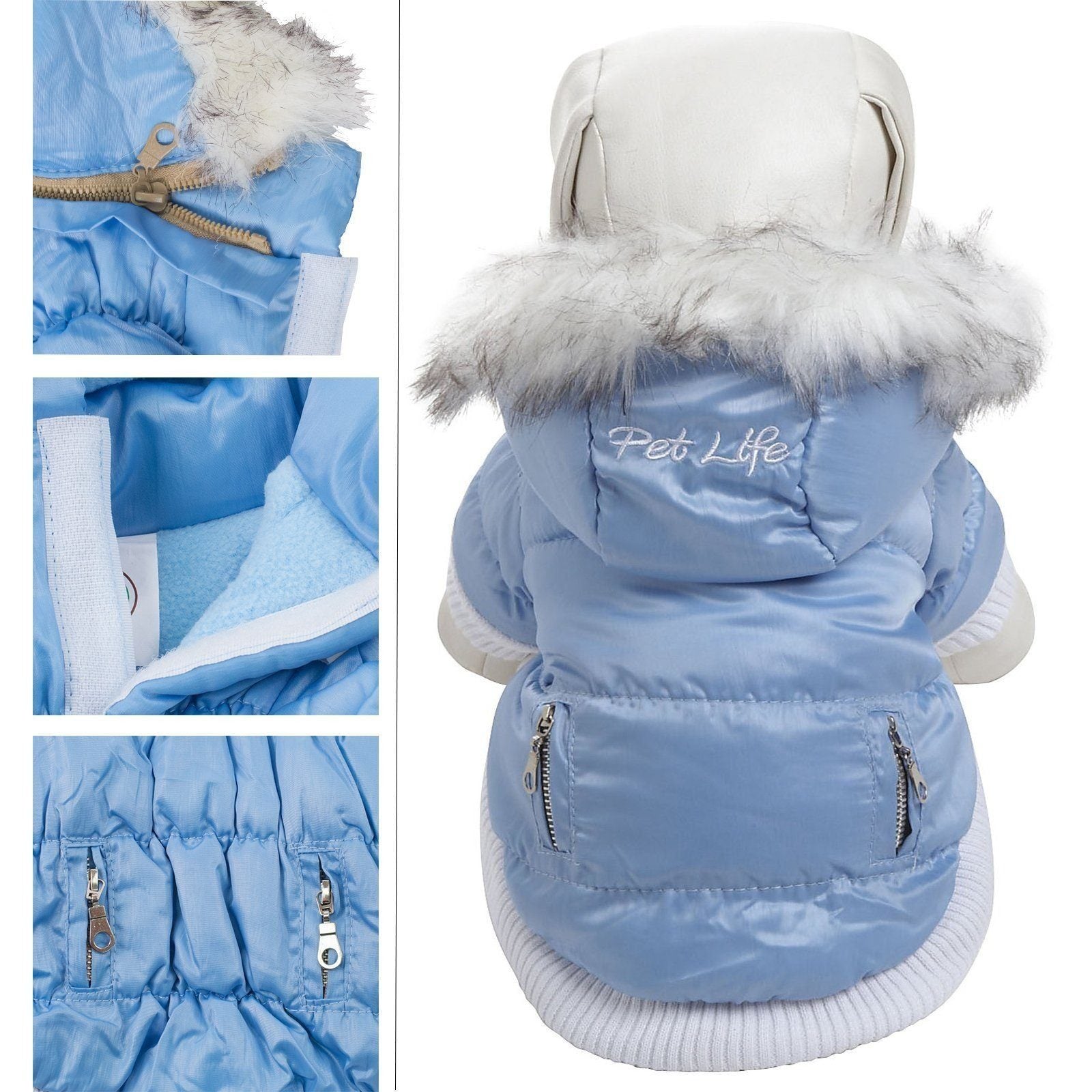 Pet Life ® Classic Metallic Fashion 3M Insulated Dog Coat Parka  w/ Removable Hood
