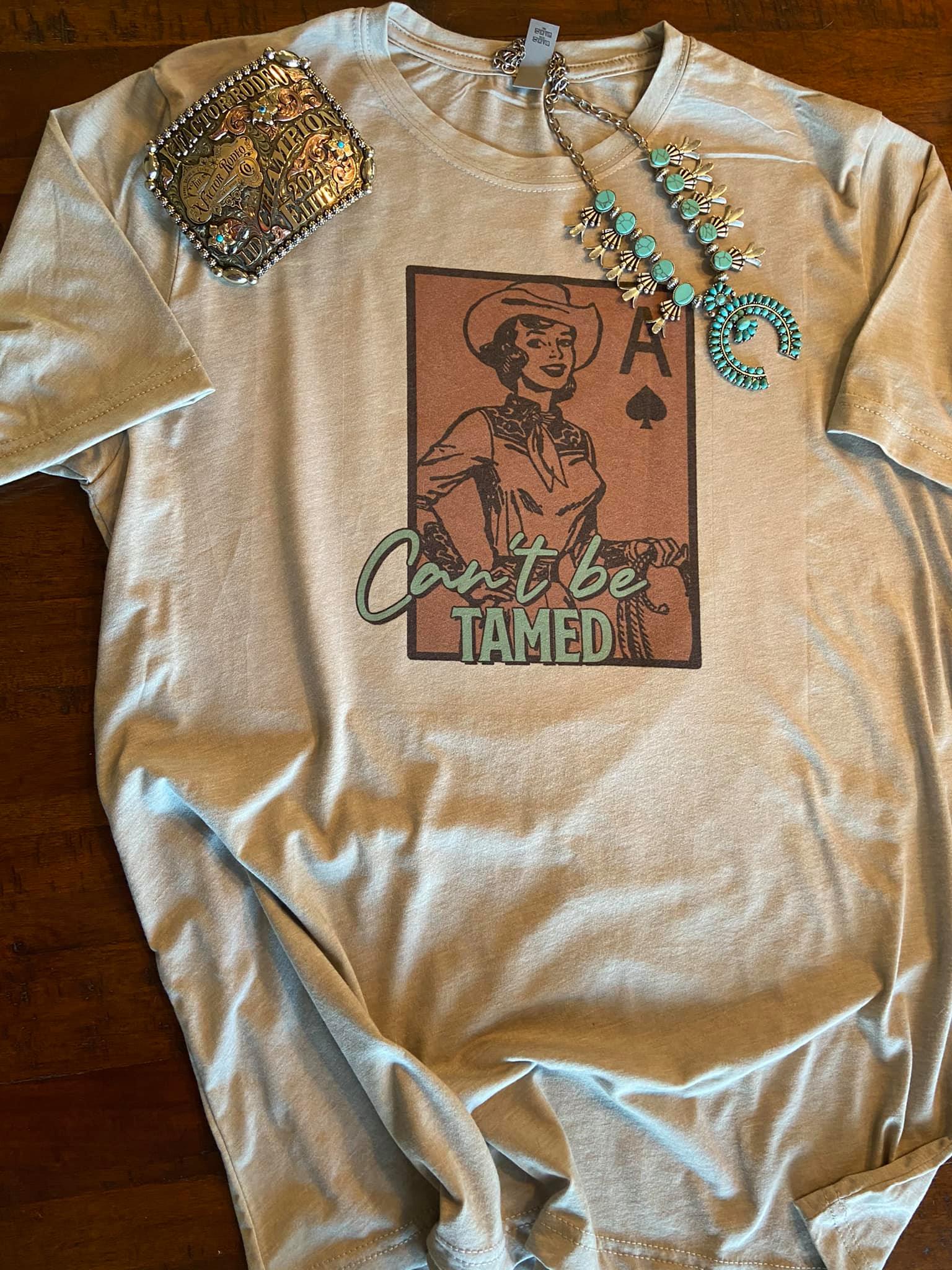 Can’t Be Tamed Cowgirl T-Shirt | Retro Ace of Spades Western Graphic Tee | Rowdy Rowels